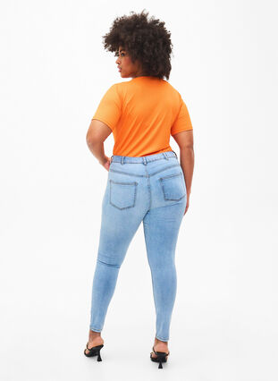 Slim fit jeans med sliddetaljer, Light Blue, Model image number 1