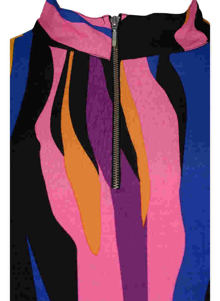 Mønstret tunika med lynlåsdetalje og  3/4 ærmer, Multi AOP, Packshot image number 2