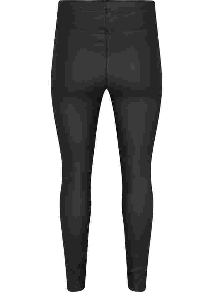 Coatede leggings med slids, Black, Packshot image number 1