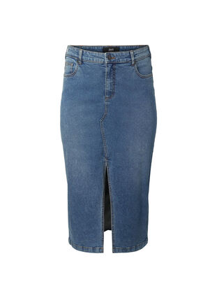 Denim nederdel med slids foran, Blue denim, Packshot image number 0