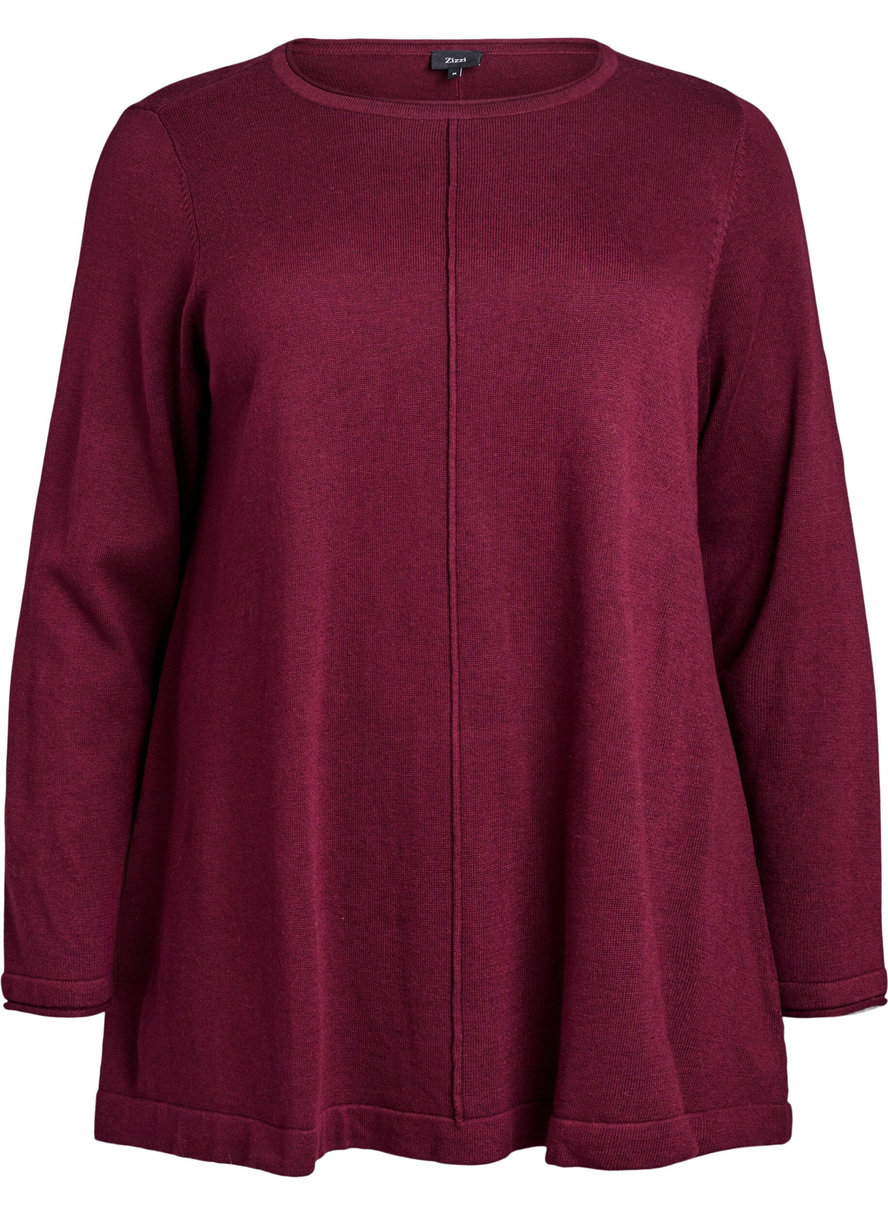 ZizziStrikbluse i bomulds-viskosemix, M&oslash;rk Bordeaux, Packshot image number 0