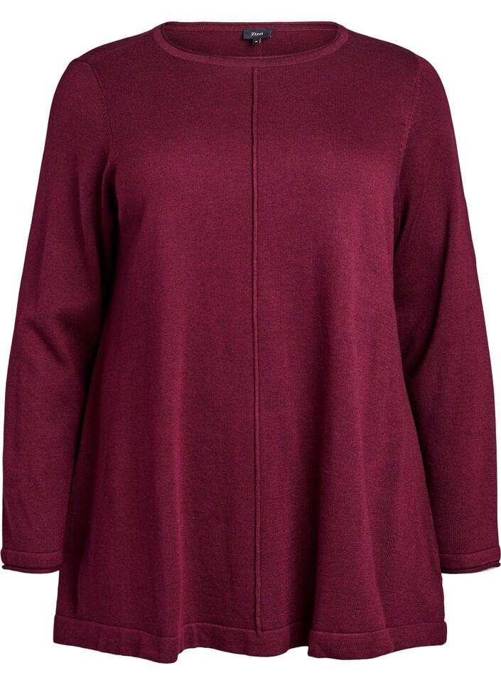 Strikbluse i bomulds-viskosemix, M&oslash;rk Bordeaux, Packshot image number 0
