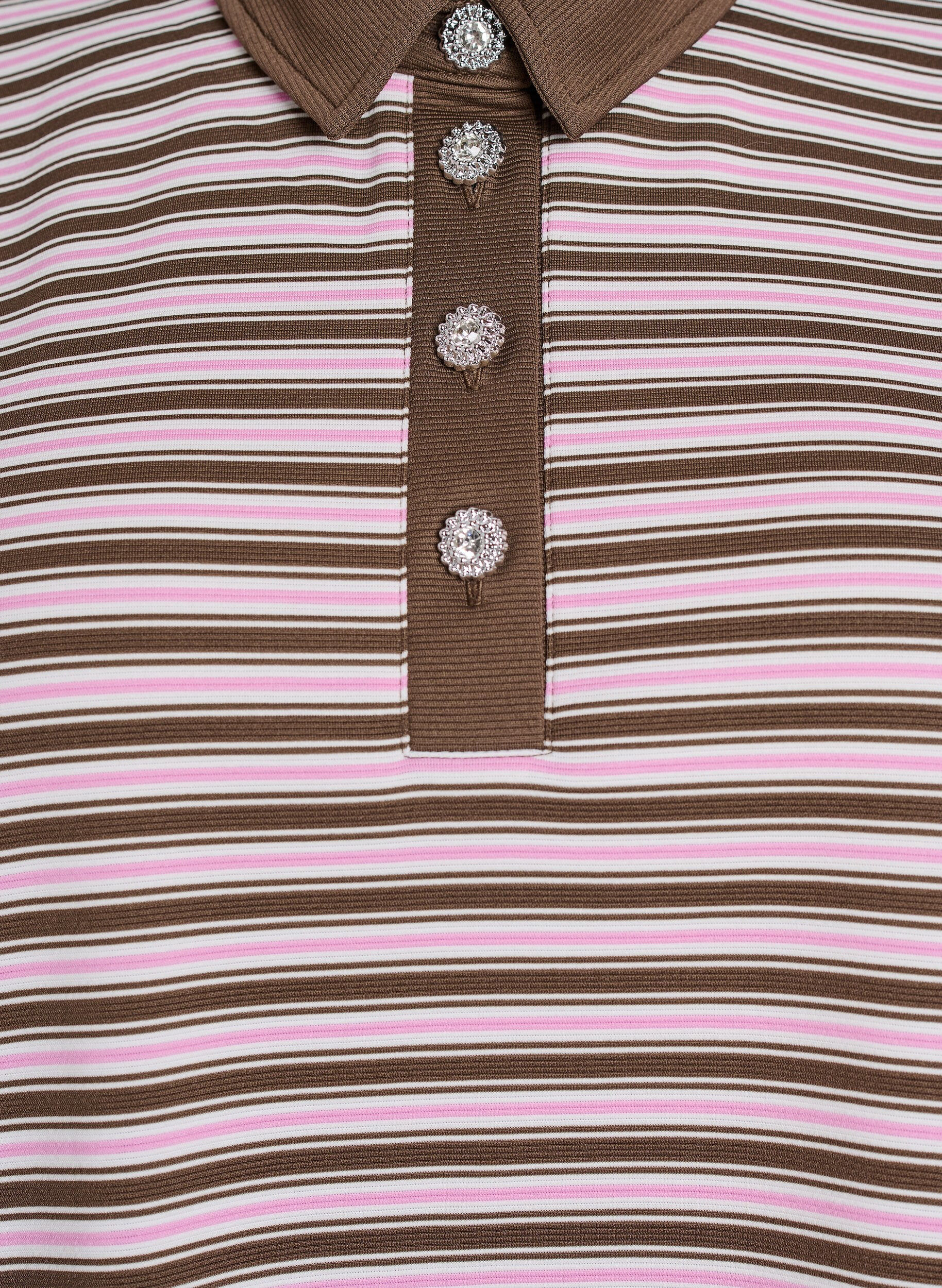 Zizzi Stribet poloshirt med korte &aelig;rmer og knapper, Brun, Packshot image number 2