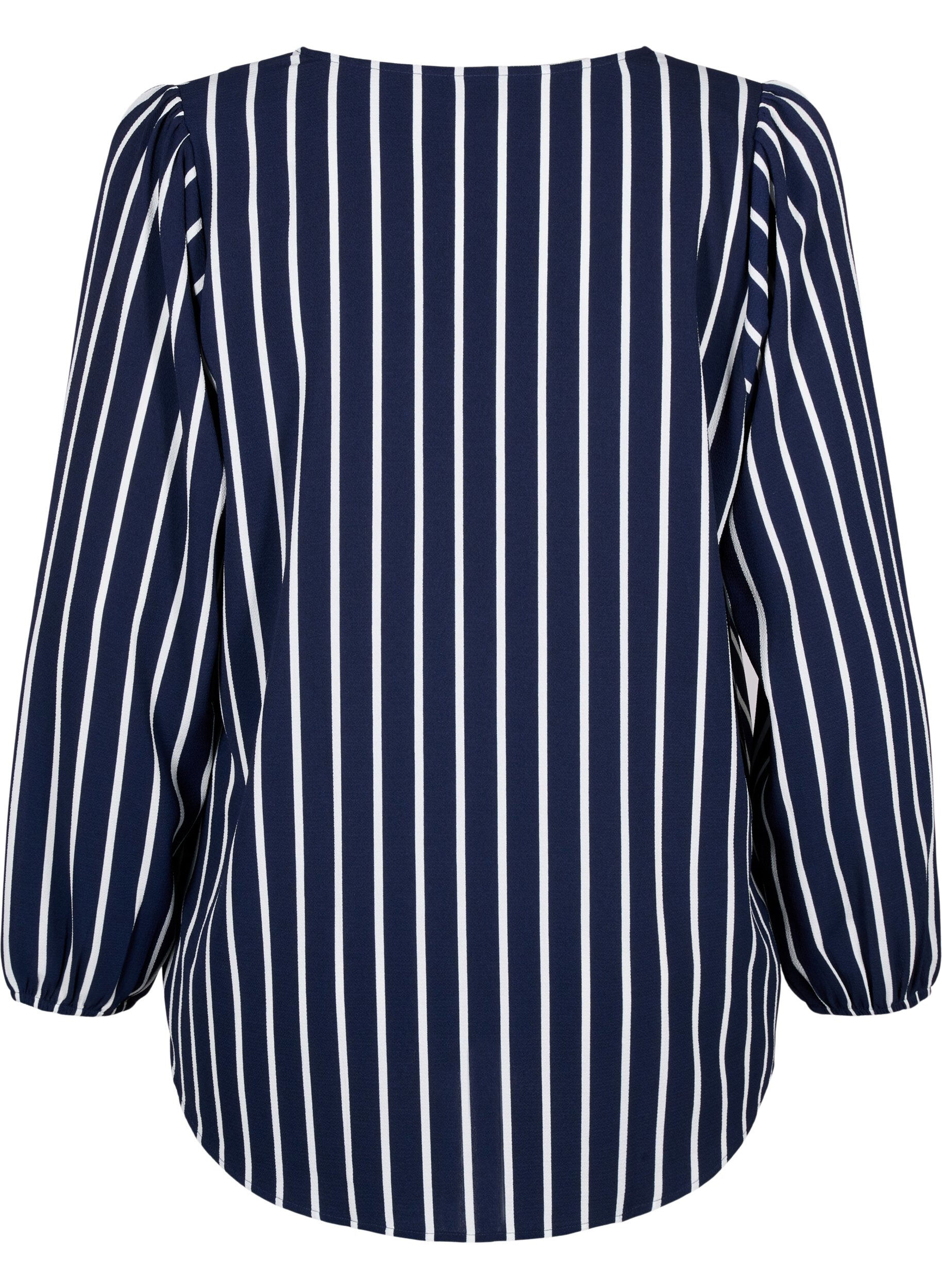 Zizzi Skjortebluse med v-hals og print, Maritime Blue Stripe, Packshot image number 1