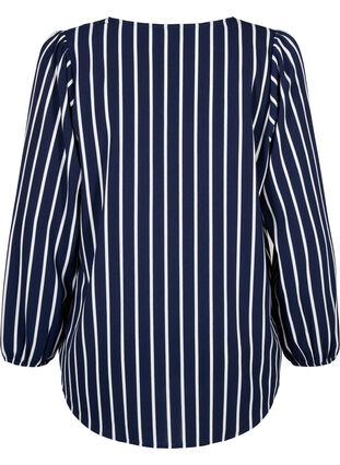 Skjortebluse med v-hals og print, Maritime Blue Stripe, Packshot image number 1
