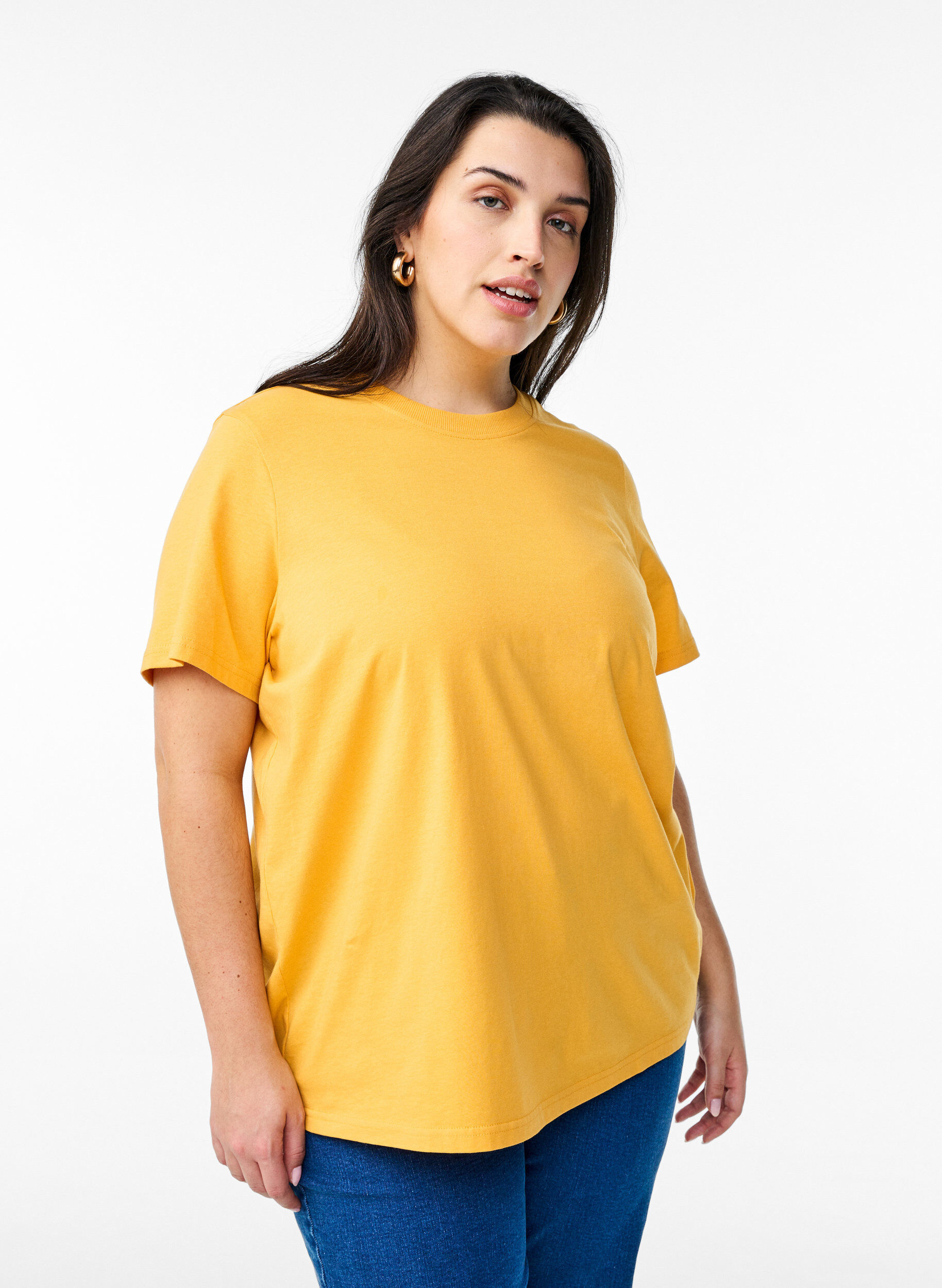 ZizziBasis t-shirt i bomuld med rund hals , Gul, Model image number 0