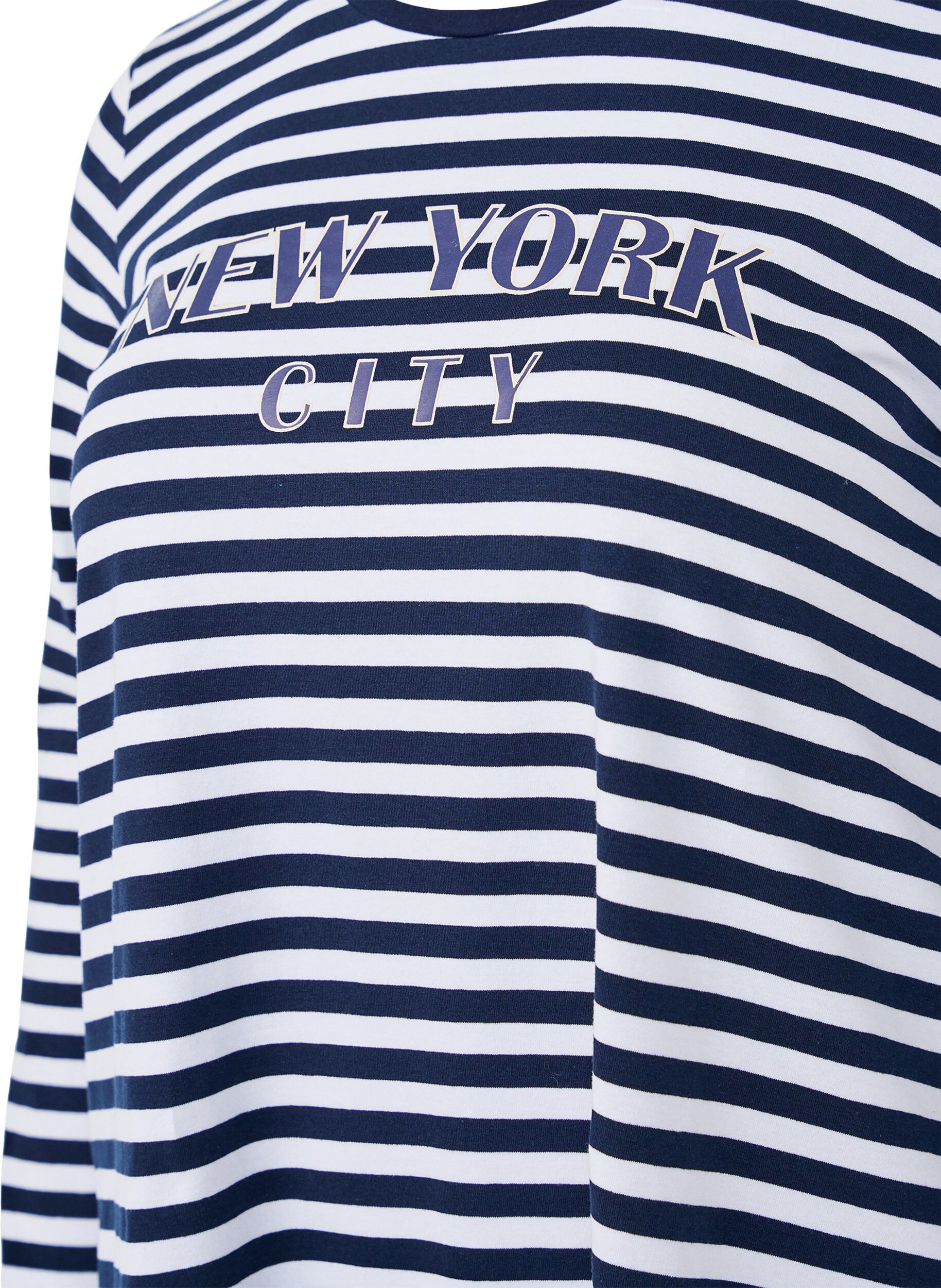 Zizzi Bluse med striber og motiv, White w.Navy Stripe, Packshot image number 2