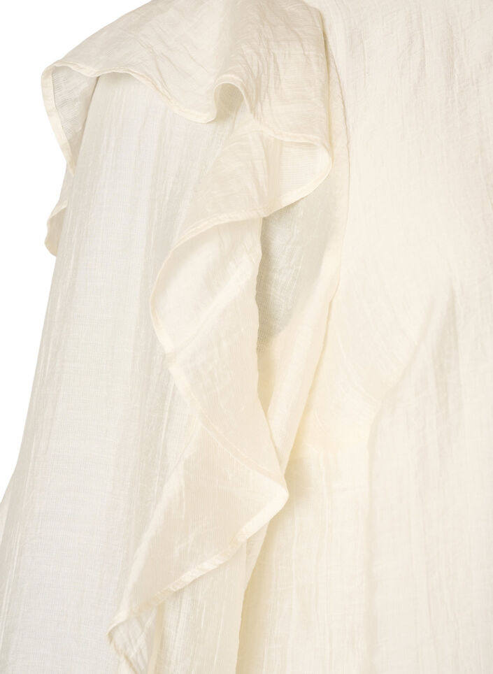 Bluse med fl&aelig;ser og ballonform, Vanilla, Packshot image number 3