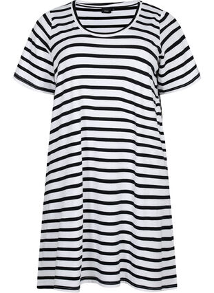 Stribet jerseykjole med korte ærmer, Black Stripes, Packshot image number 0