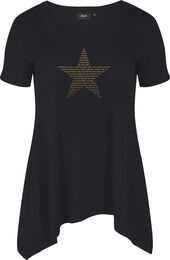 Kortærmet bomulds t-shirt med a-form, Black w. Gold Star