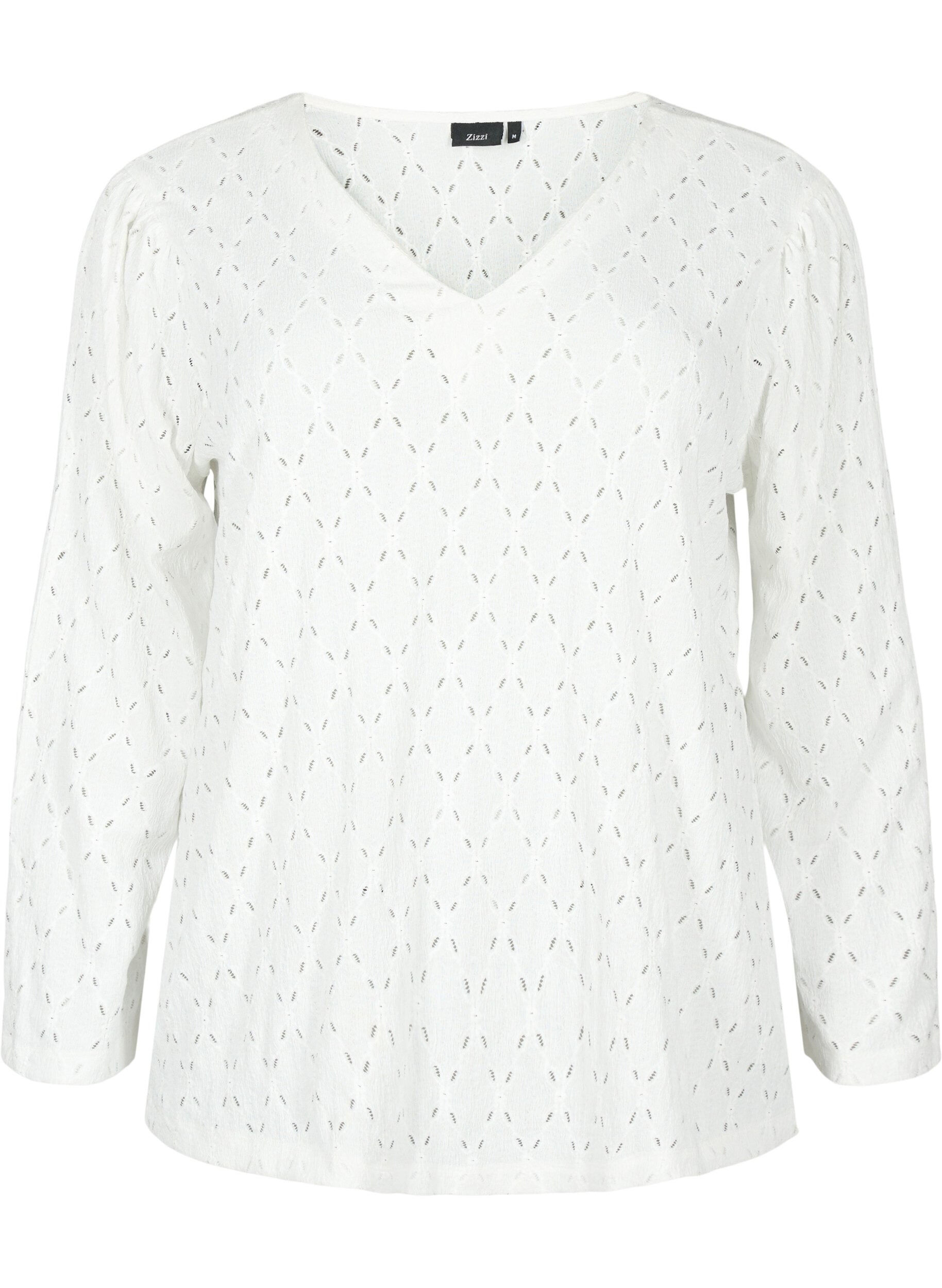 Zizzi V-hals bluse med hulm&oslash;nster, Off White, Packshot image number 0