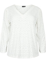 V-hals bluse med hulmønster, Off White