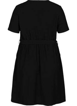 Kortærmet kjole med v-udskæring, Black, Packshot image number 1