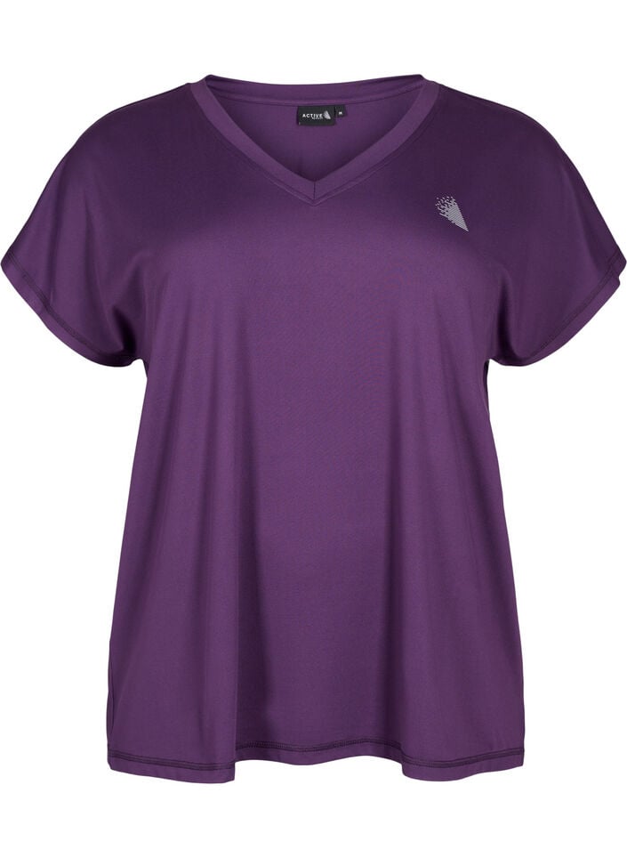 L&oslash;s tr&aelig;nings t-shirt med v-hals, Lilla, Packshot image number 0