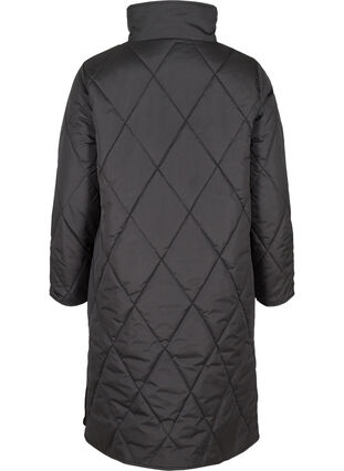 Lang quiltet jakke med høj krave og lommer, Black, Packshot image number 1