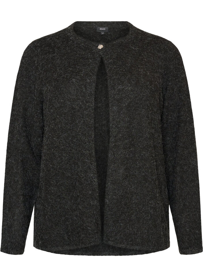 Cardigan i strik med rund hals og knaplukning, Gr&aring;, Packshot image number 0