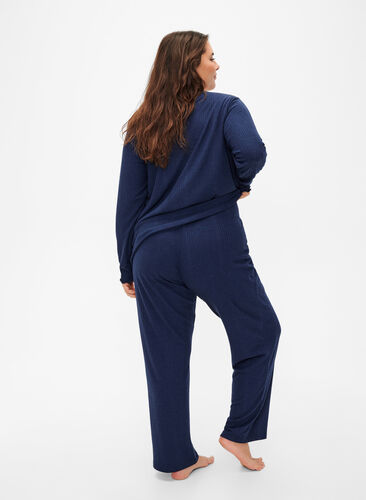 Komfortable bukser med stribet tekstur, Night Sky Mel., Model image number 1