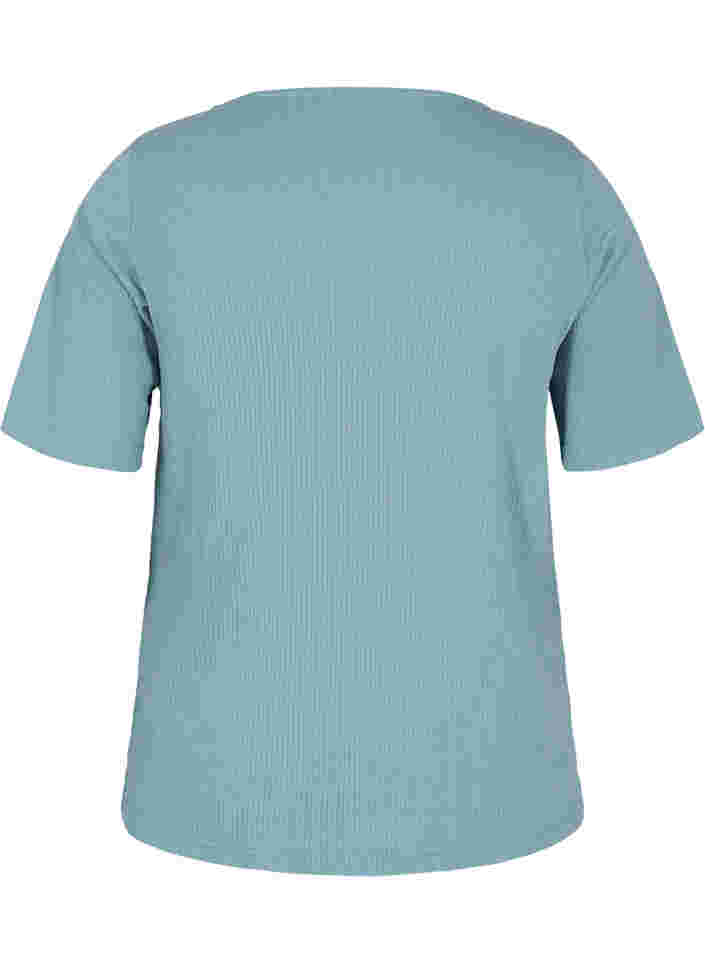 Kortærmet rib t-shirt med knapper, Goblin Blue, Packshot image number 1