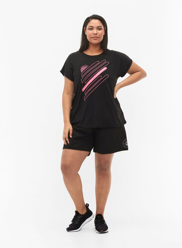Kortærmet trænings t-shirt med print, Black/Pink Print, Model image number 2