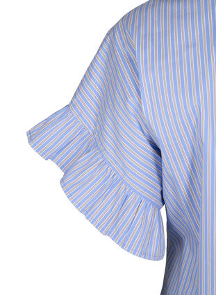 Stribet bluse med peplum og flæsedetaljer, Blue Stripe, Packshot image number 3