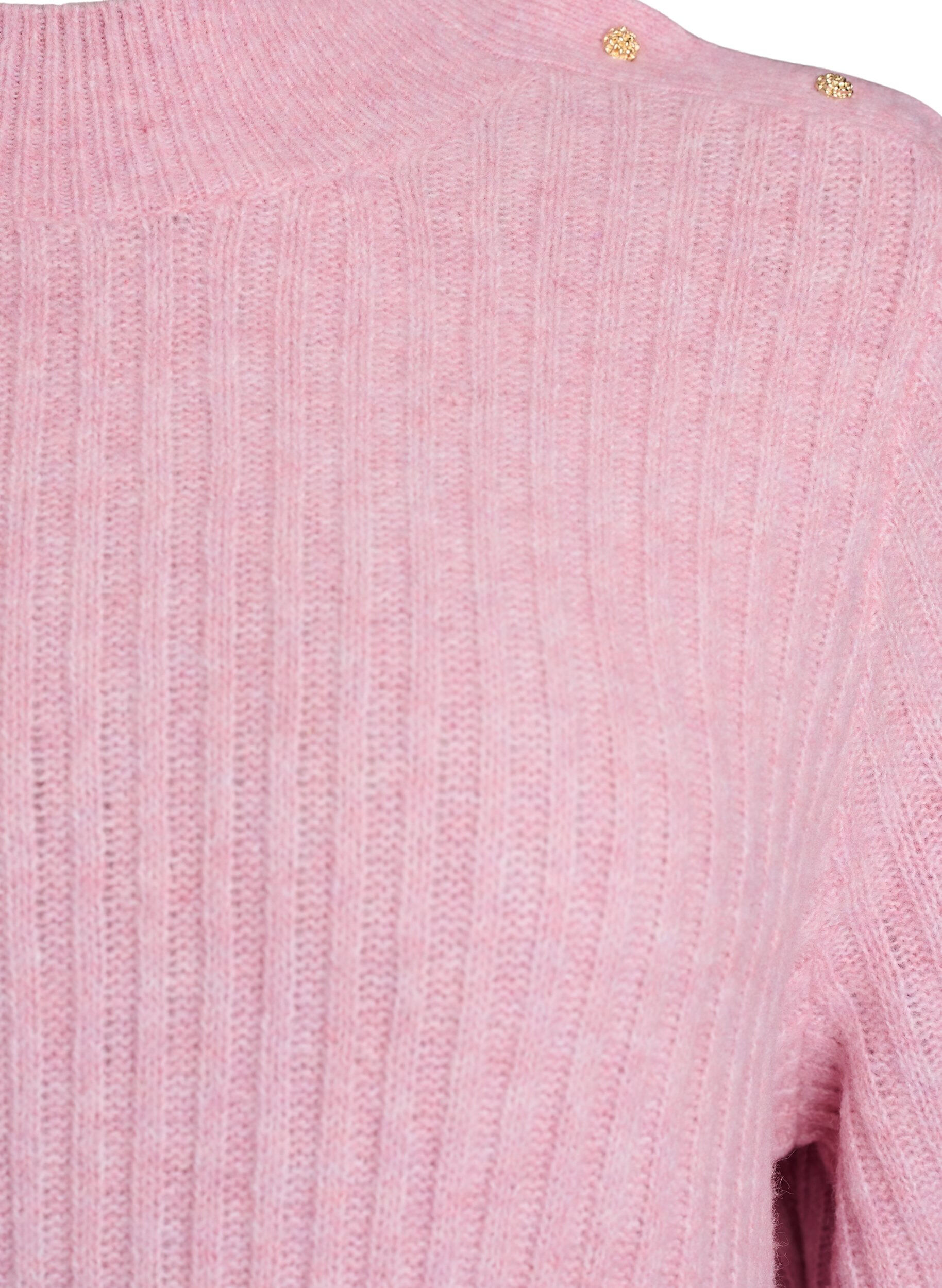 ZizziRibstrikket sweater med ballon&aelig;rmer og knapper, Lyser&oslash;d, Packshot image number 2