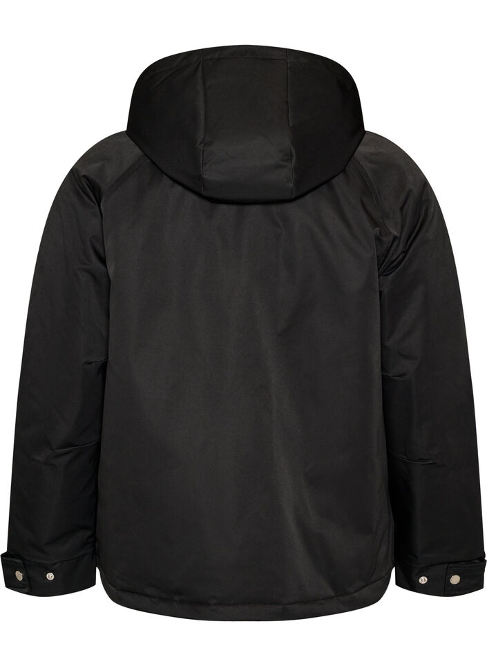 Vatteret parka med aftagelig h&aelig;tte, Sort, Packshot image number 1