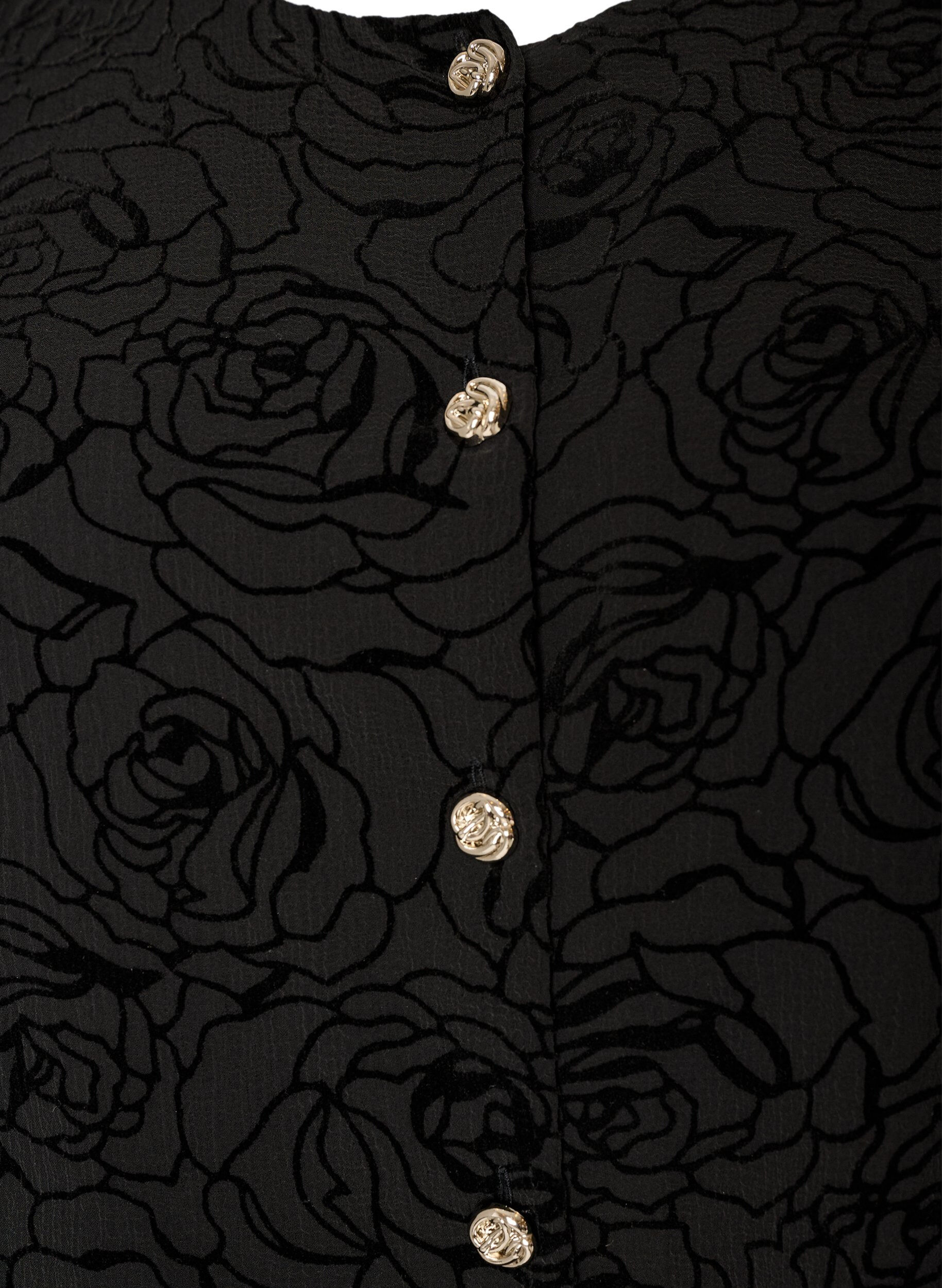 ZizziBluse med blomsterm&oslash;nster og ballon&aelig;rmer, Sort, Packshot image number 2