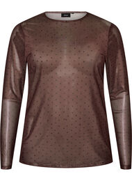 Meshbluse med print, Brun