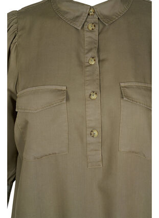 Kjole med flæsekant og 3/4 ærmer, Dusty Olive, Packshot image number 2