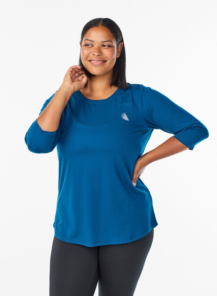 Tr&aelig;ningsbluse med 3/4 &aelig;rmer, Bl&aring;, Model image number 0