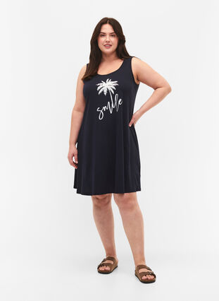Ærmeløs bomulds kjole med a-shape, Night Sky W. Smile, Model image number 2