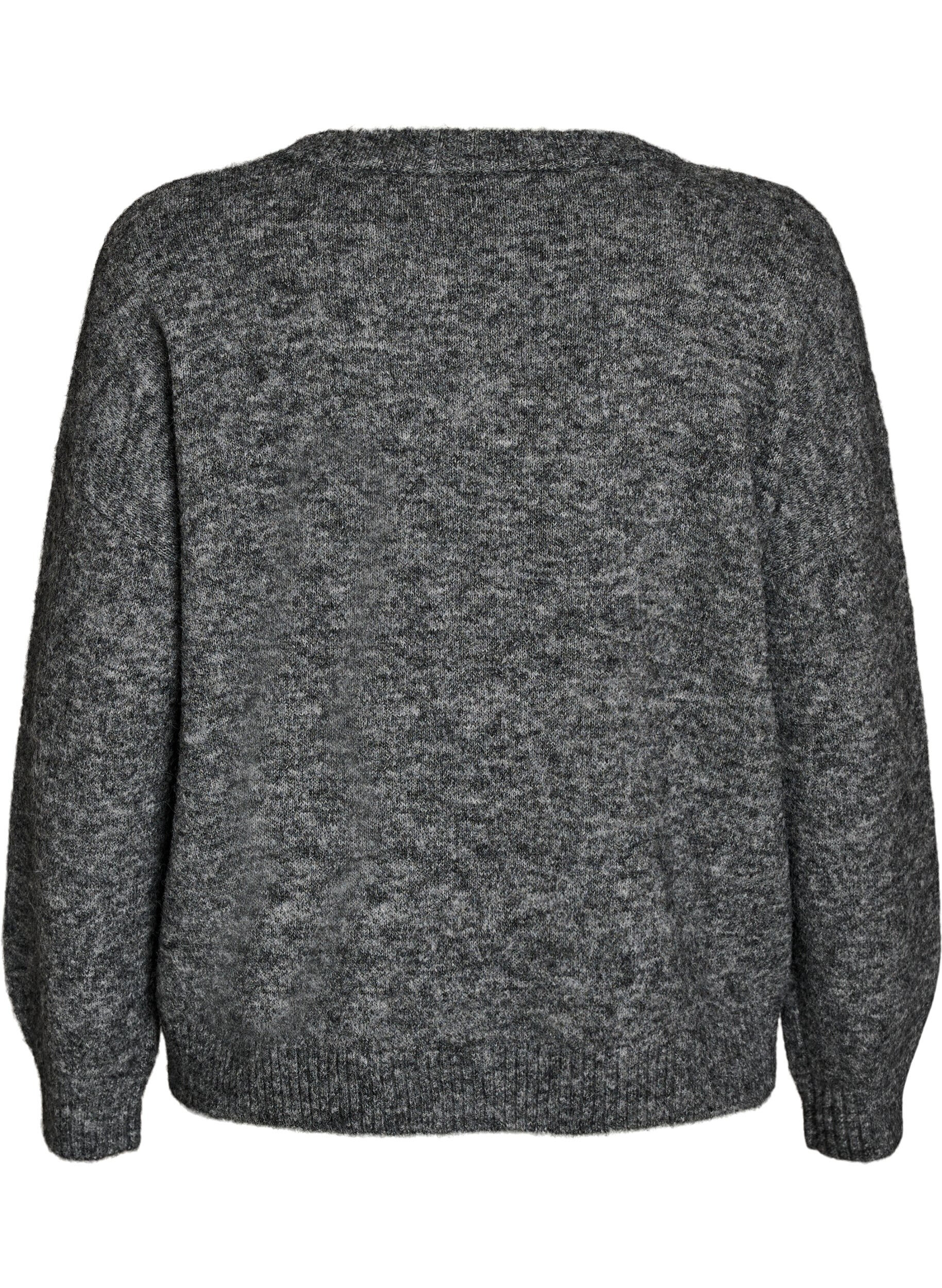ZizziStrikbluse med blomsterapplikation, Gr&aring;, Packshot image number 1