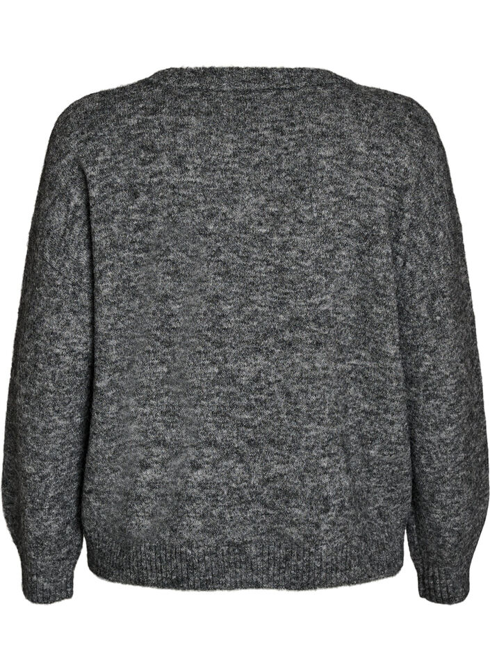 Strikbluse med blomsterapplikation, Gr&aring;, Packshot image number 1