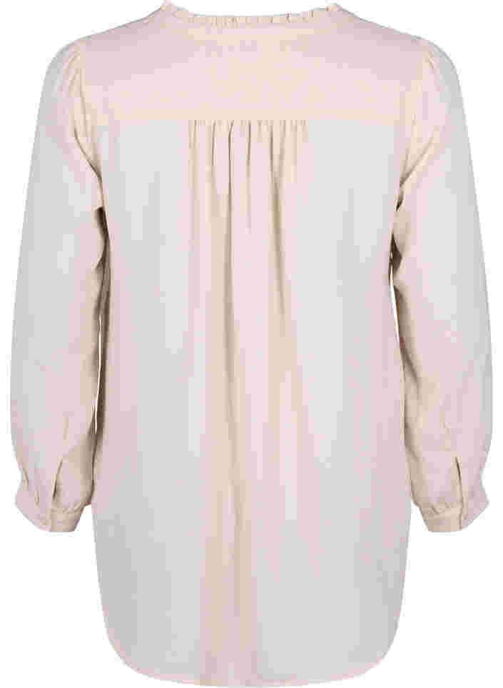 Langærmet bluse med v-udskæring, Warm Off-white, Packshot image number 1