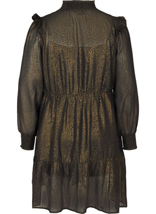 Langærmet kjole med smock og flæser, Black w. Gold, Packshot image number 1