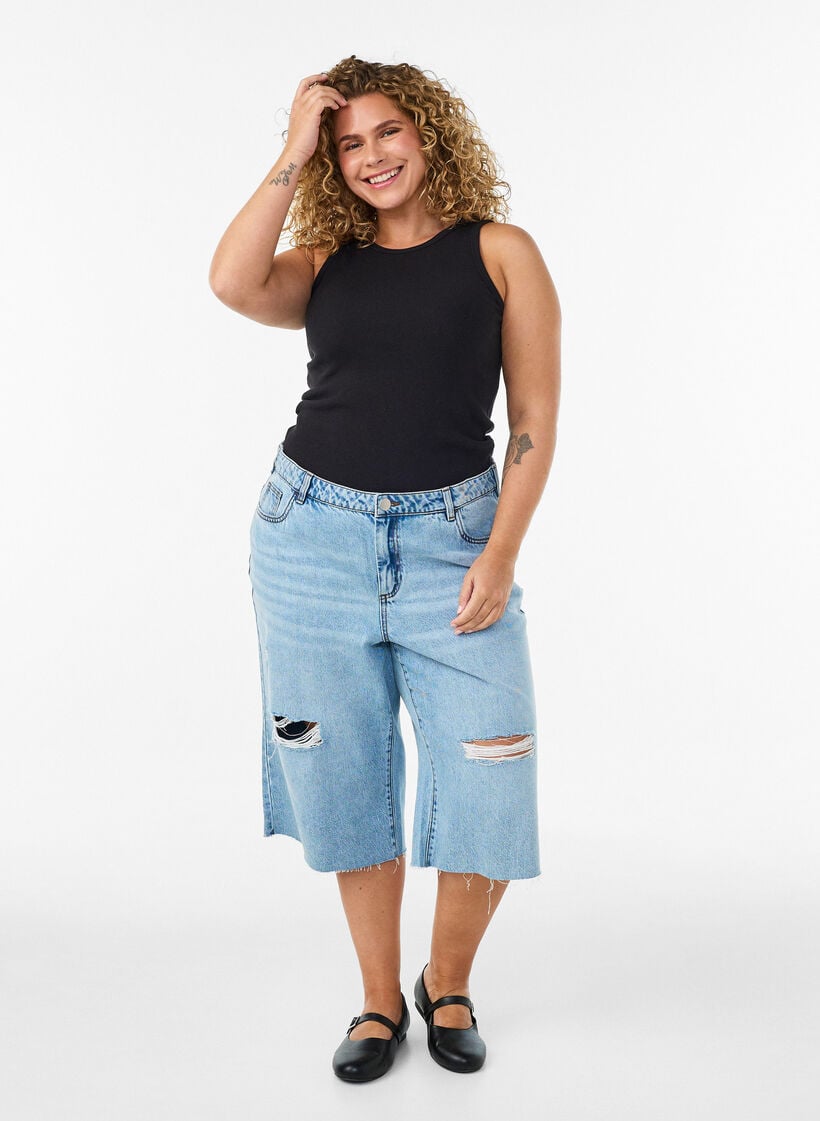 Ribtop i bomuld med h&oslash;j hals, Sort, Model image number 1