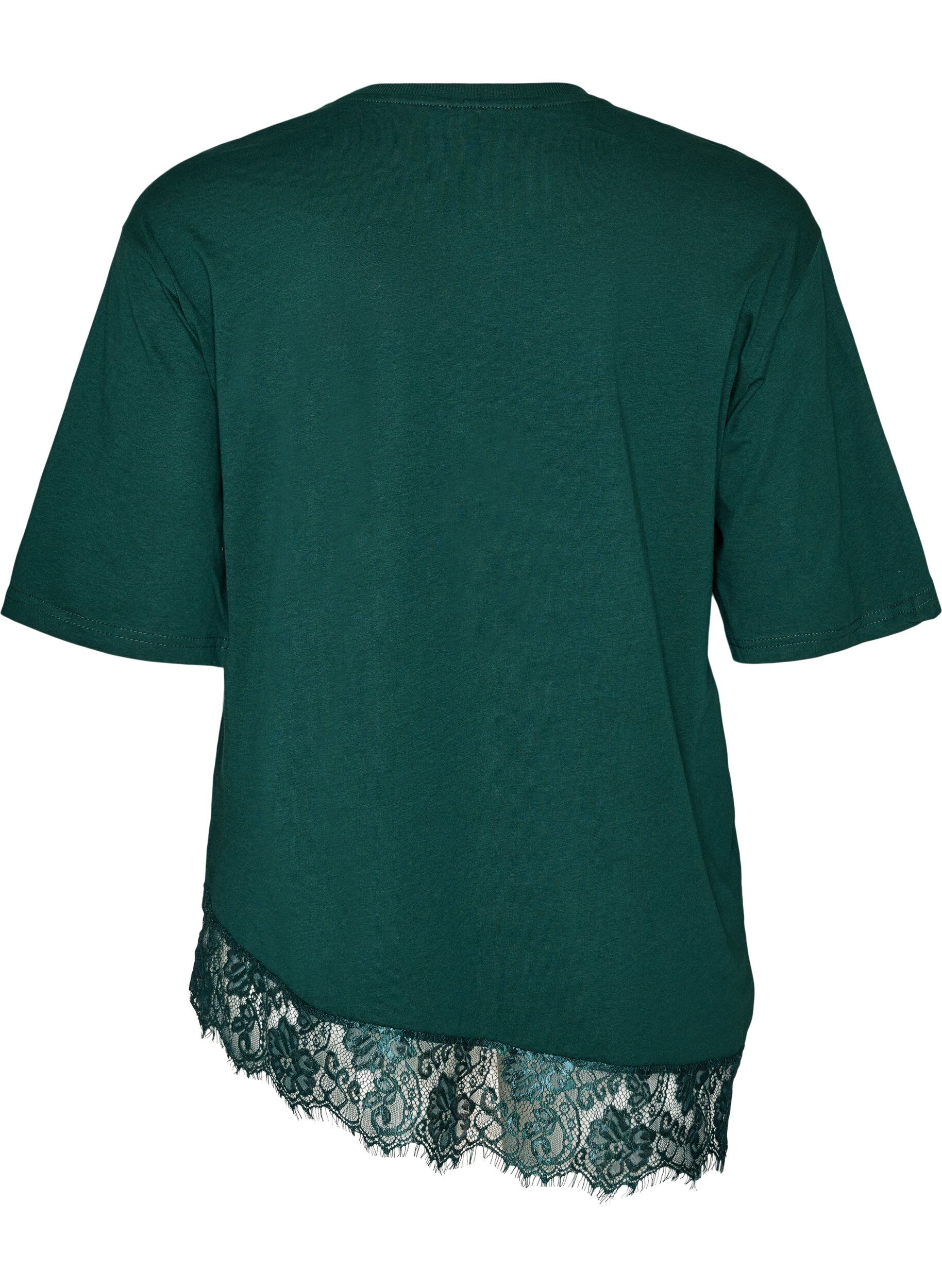ZizziT-shirt med asymmetrisk blondekant, Gr&oslash;n, Packshot image number 1