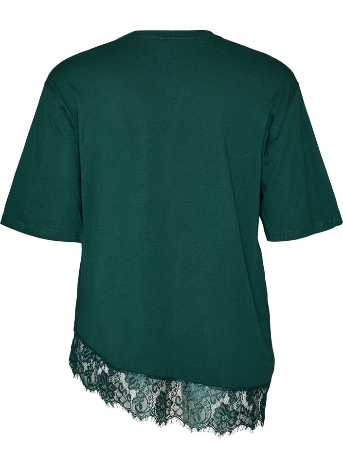 T-shirt med asymmetrisk blondekant, Gr&oslash;n, Packshot image number 1