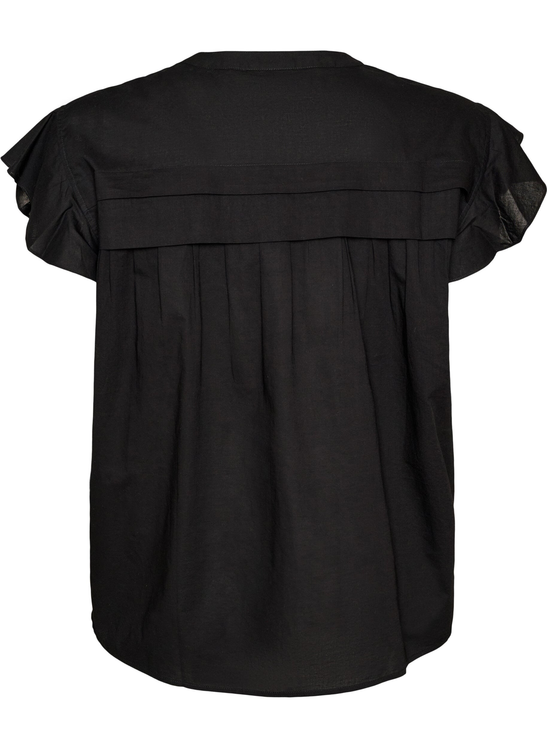 Zizzi&AElig;rmel&oslash;s skjortebluse i bomuld med A-form, Sort, Packshot image number 1