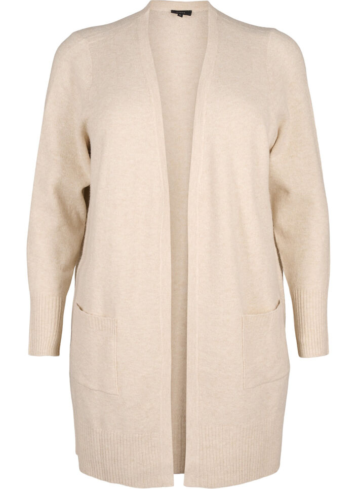 Meleret strik cardigan med lommer, Beige, Packshot image number 0