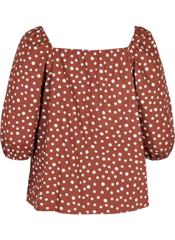 Bomulds bluse med prikker, Marsala AOP, Packshot image number 1