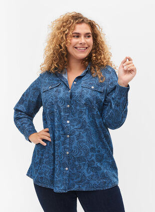 Bomulds skjorte i paisley mønster, Blue Paisley, Model image number 0