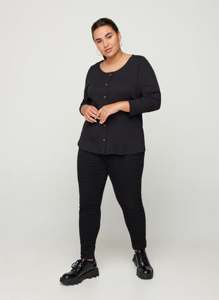 Bluse med 7/8 ærmer og knapper, Black, Model image number 2