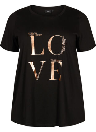 Kortærmet bomulds t-shirt med tryk, Black W. Love , Packshot image number 0