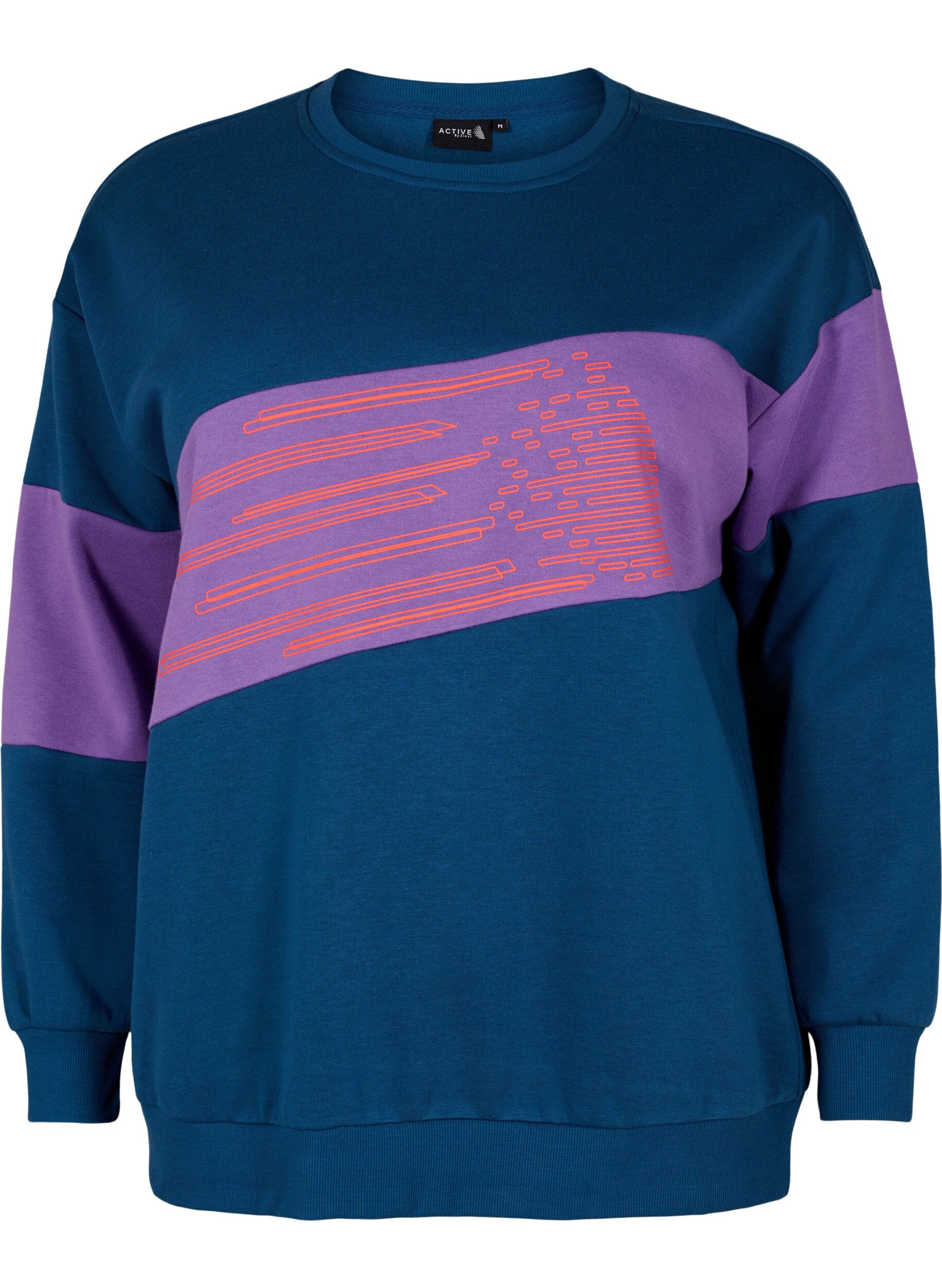 Zizzi Sweatshirt med sporty print, Blue Wing Teal Comb, Packshot image number 0