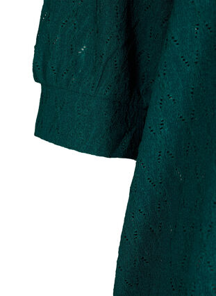 Bluse med 3/4 ærmer og strukturmønster, Deep Teal, Packshot image number 3