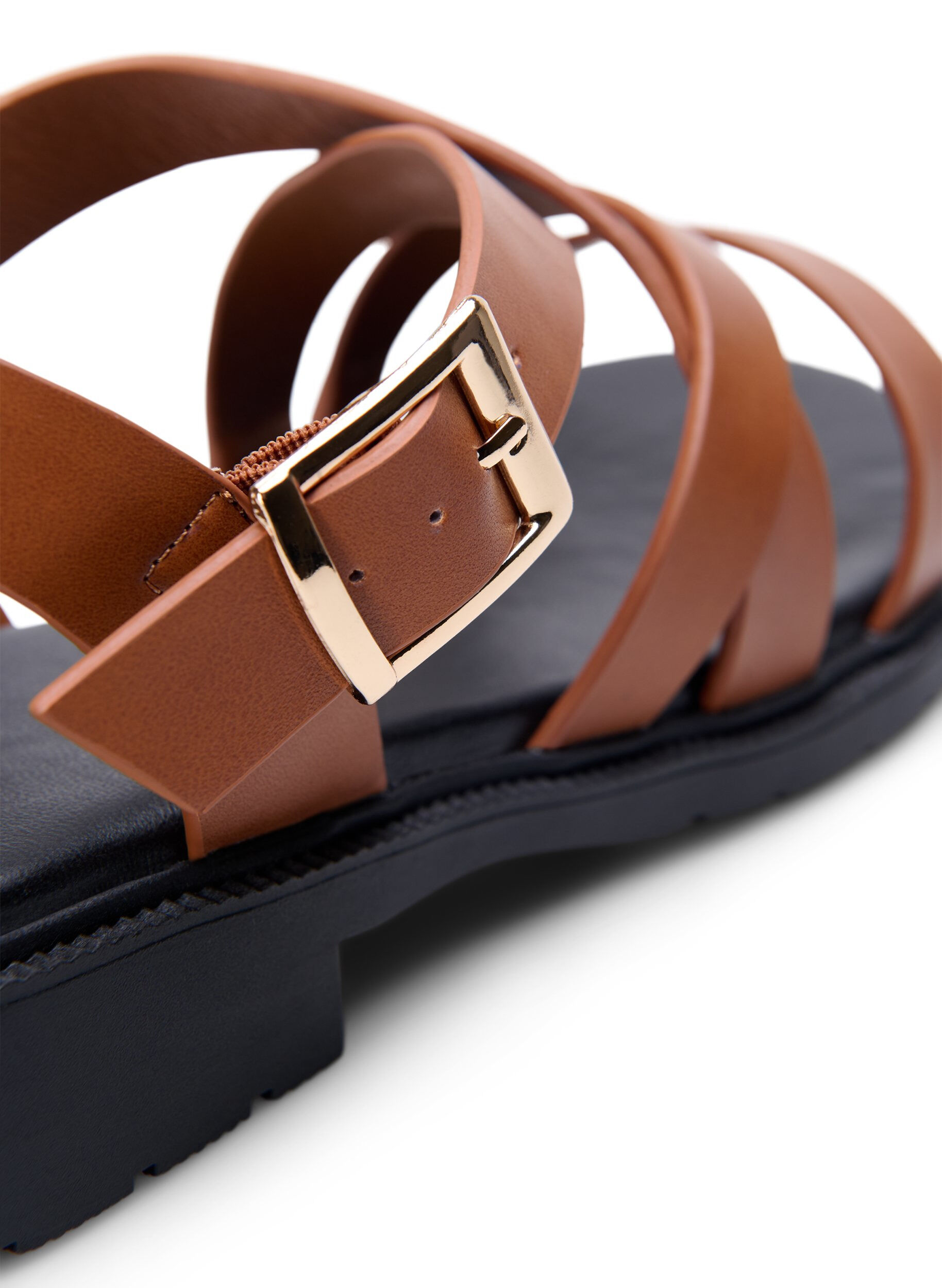 Zizzi Wide fit - Sommer sandal i l&aelig;der, Friar Brown, Packshot image number 4