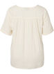 Bluse i bomuld med broderi og korte ærmer, Buttercream, Packshot image number 1