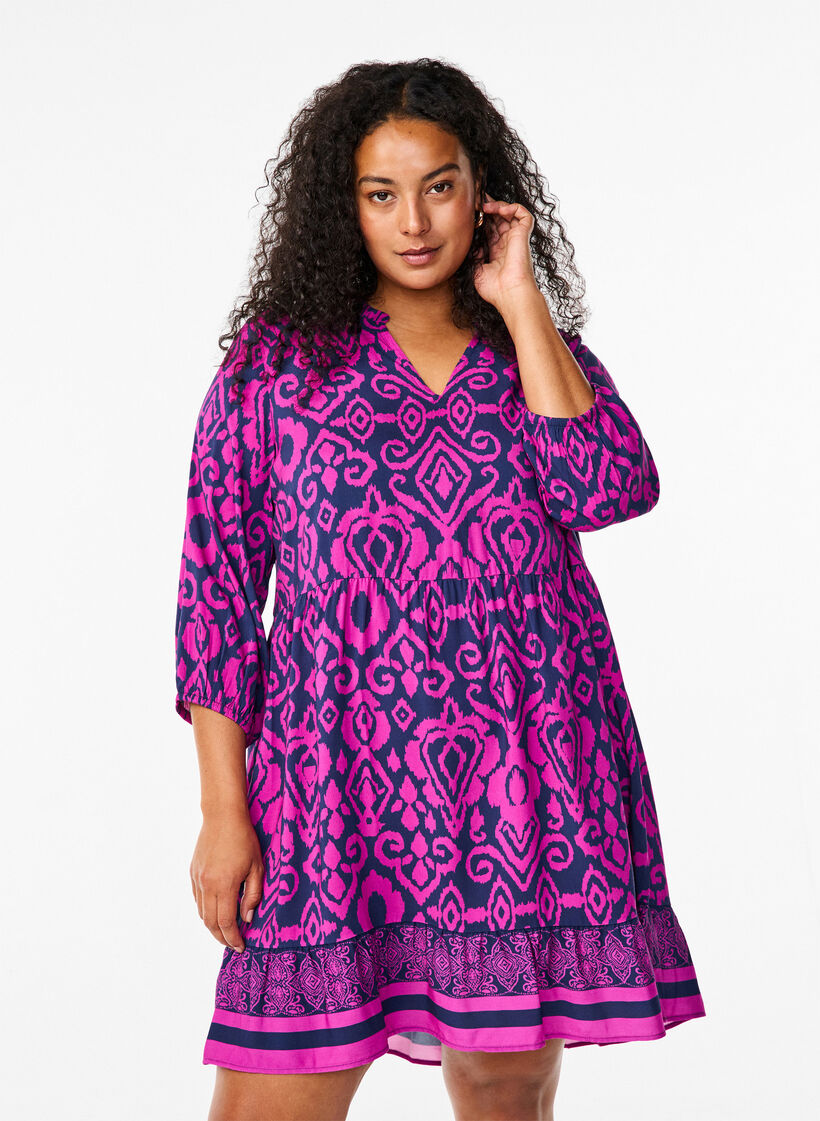 Kort kjole med print og a-shape, Night Sky AOP, Model image number 0