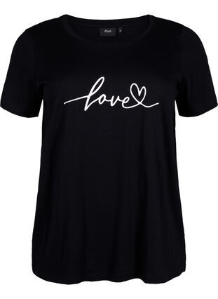 T-shirt i bomuld med print og rund hals , Black W. Love, Packshot image number 0